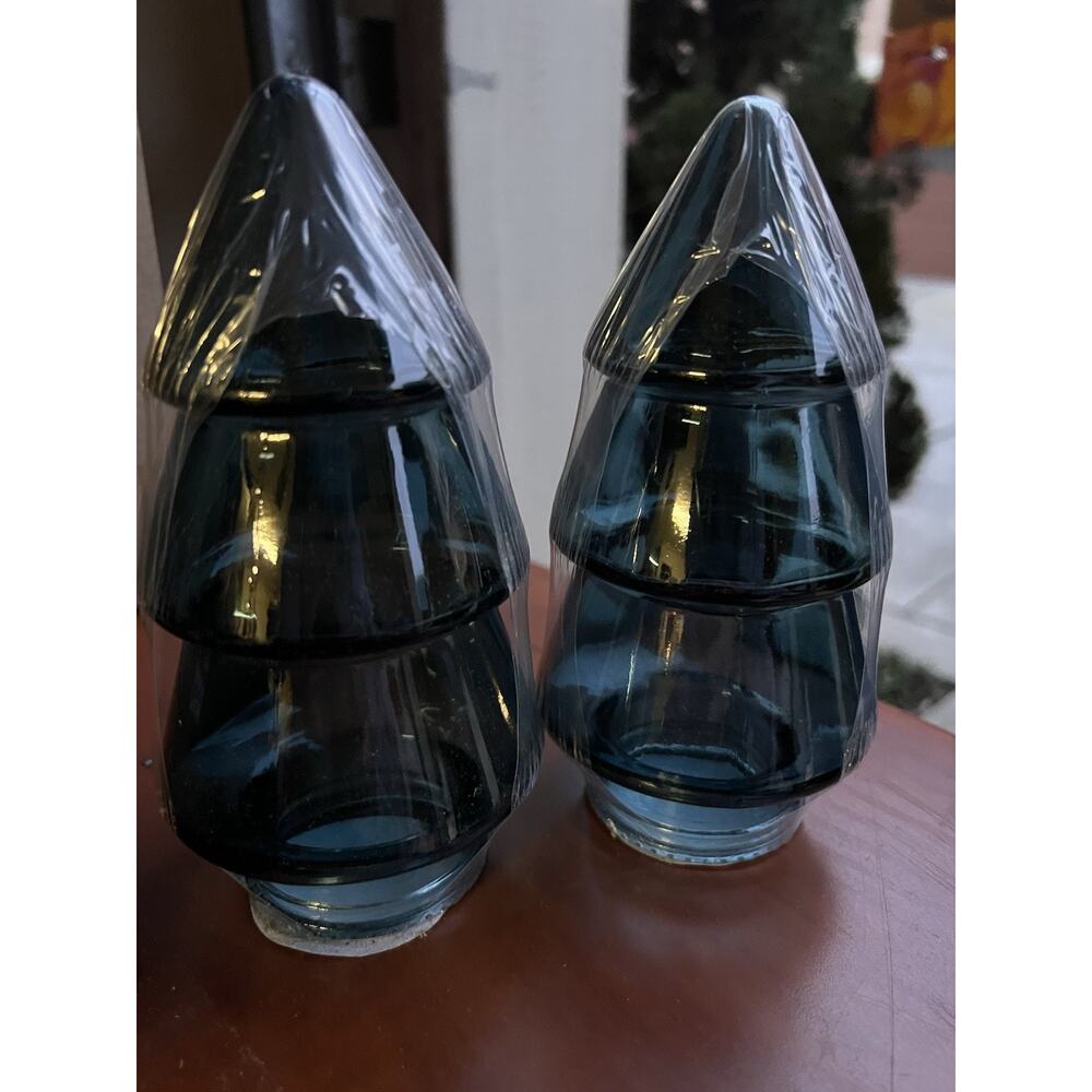 Target Bullseye 6” Blue Glass Christmas Trees Set Of 2 New